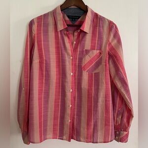 Tommy Hilfiger Lightweight Striped 100% Cotton Button Down Top, Size M